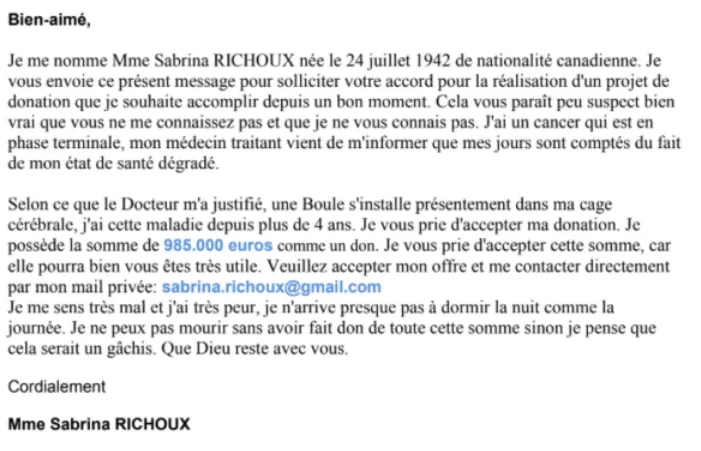 Montant irréaliste pour inciter la victime à croire à une donation