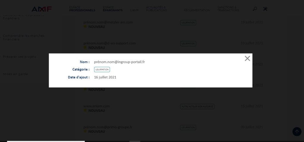 L’AMF met en garde contre Ingroup-portail.fr et une adresse mail
