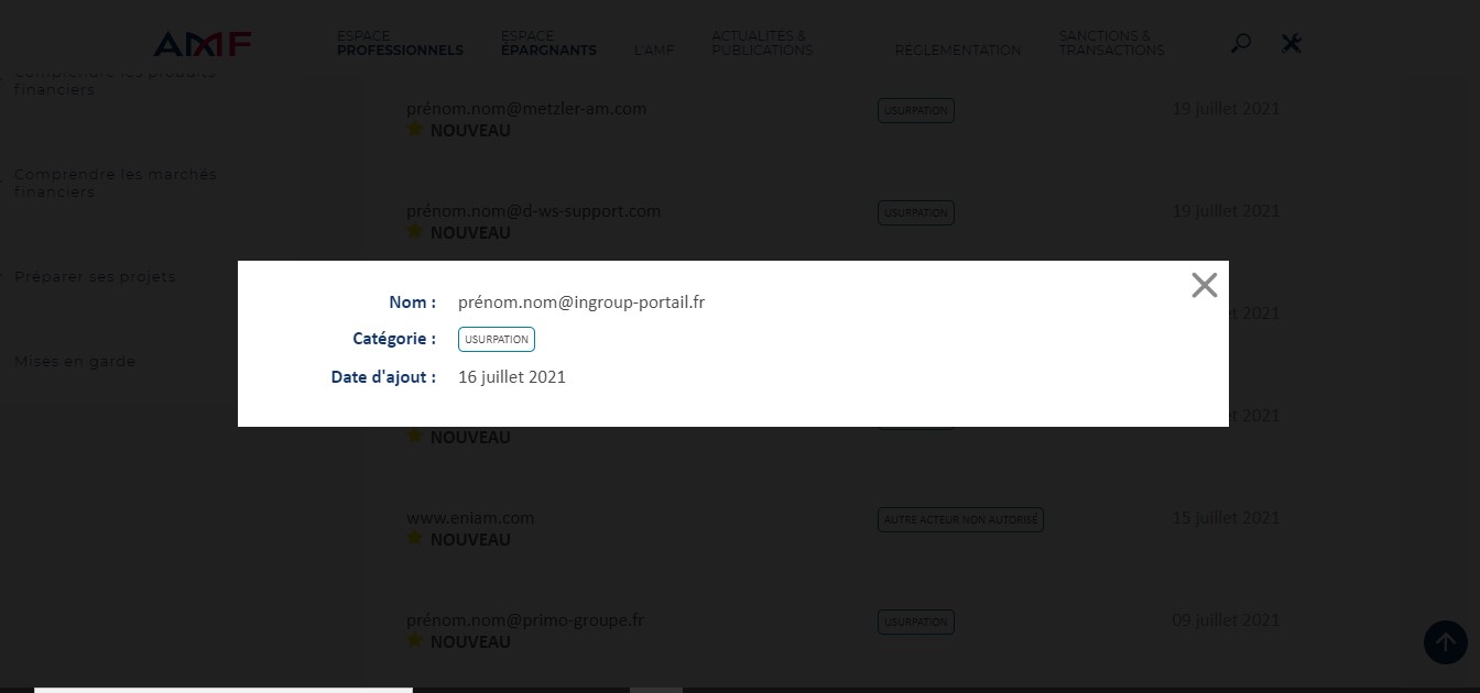 L’AMF met en garde contre Ingroup-portail.fr et une adresse mail