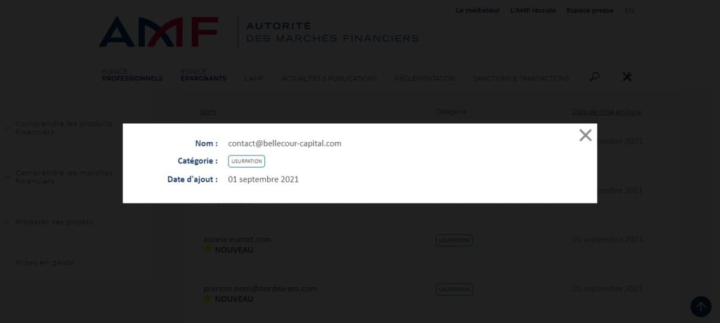 Contact@bellecour-capital.com est une adresse utilisée par des escrocs
