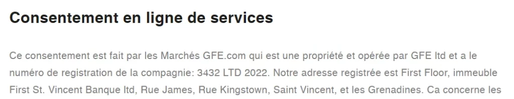 GFE Markets et son adresse à Saint Vincent et les Grenadines. Tout nous fait penser à une escroquerie.