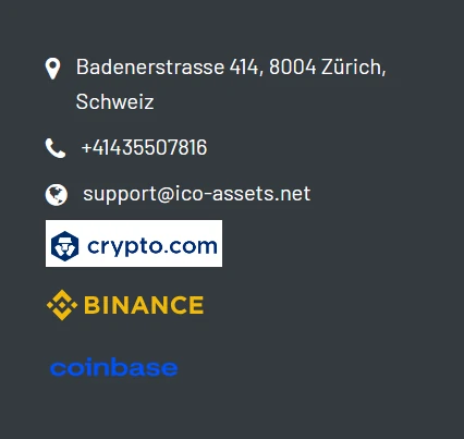 Adresse ICO ASSETS, premier indice d'escroquerie