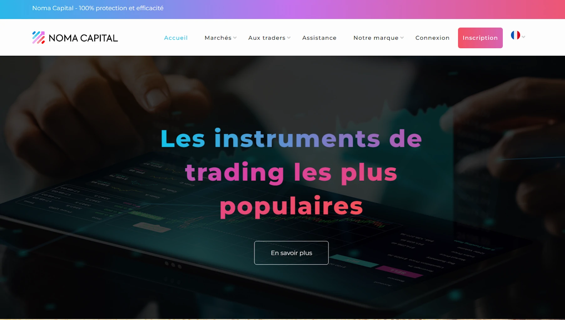 La page d'accueil de l'arnaque Nomacapital.pro