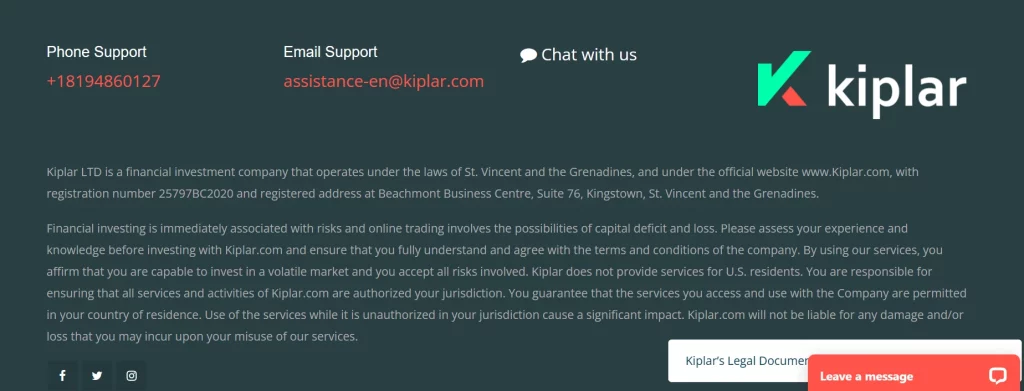 Kiplar, adresse arnaque. Présence inconnue.