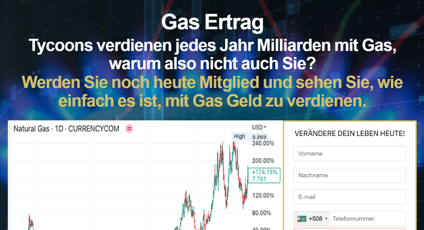 Contenu promotionnel vantant la rentabilité des investissements sur Gas Ertrag