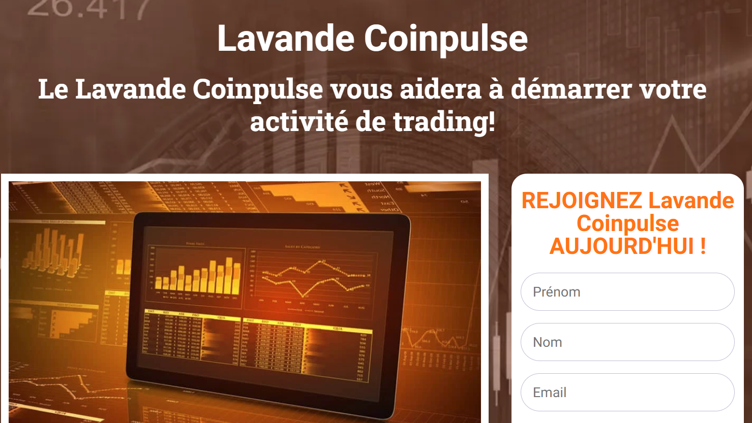 Interface de trading Lavande Coinpulse