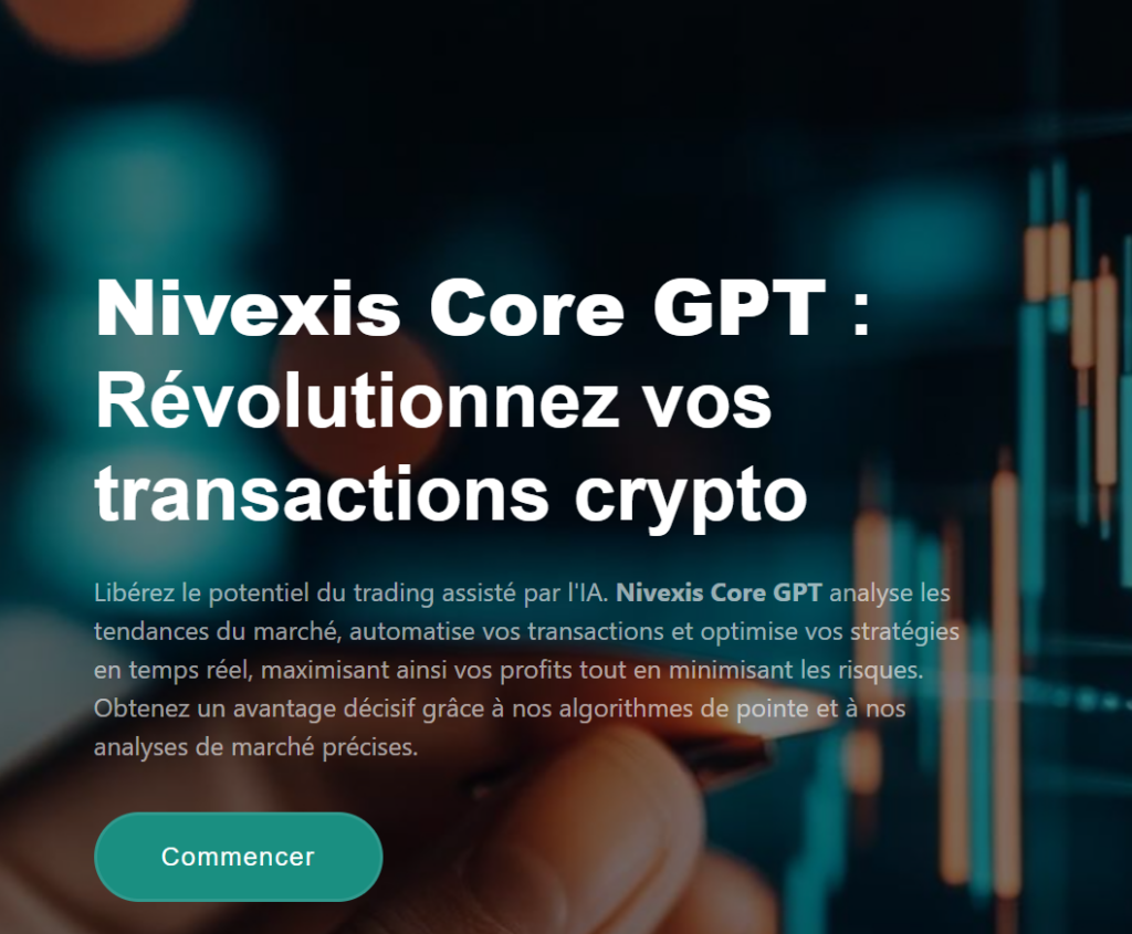 Interface du site Nivexis Core GPT avec slogans marketing sur fond futuriste