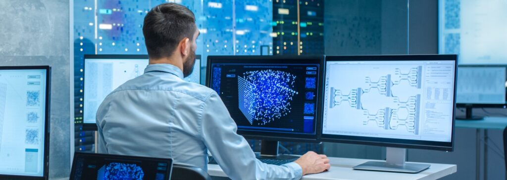 Digital illustration showing a crypto tracing expert using blockchain tools. How to trace stolen crypto using blockchain analysis