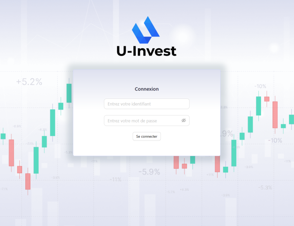 Interface du site U-Invest sans mentions légales ni contact
