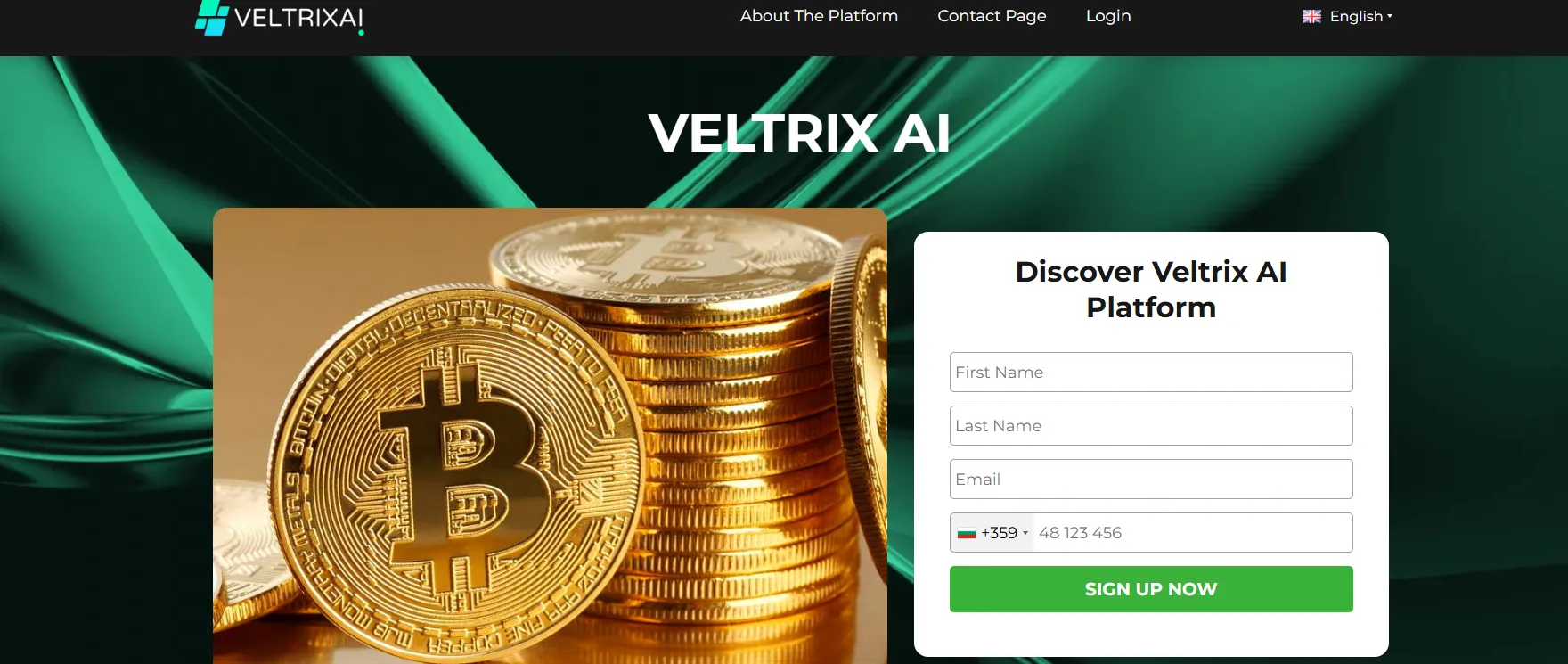 Interface du site Veltrix AI avec formulaire d'inscri