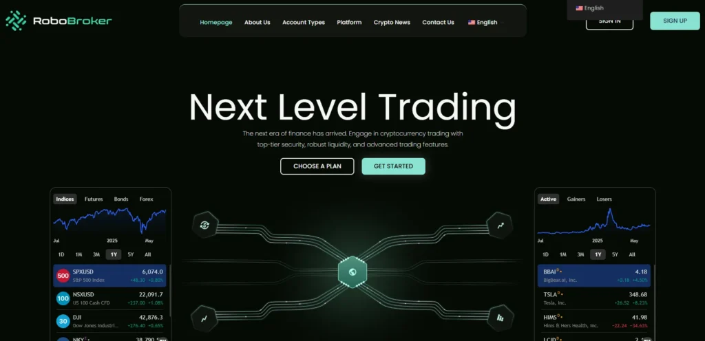 Capture (2Interface de la plateforme RoboBroker avec graphiques de trading simulés8)