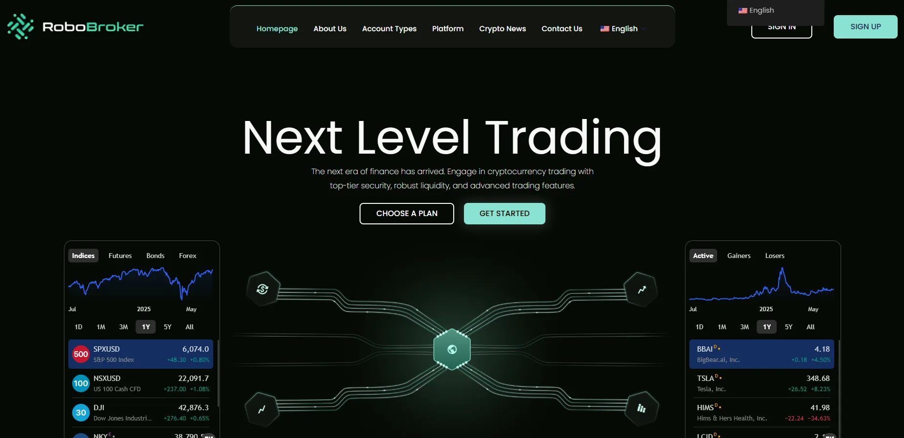 Capture (2Interface de la plateforme RoboBroker avec graphiques de trading simulés8)