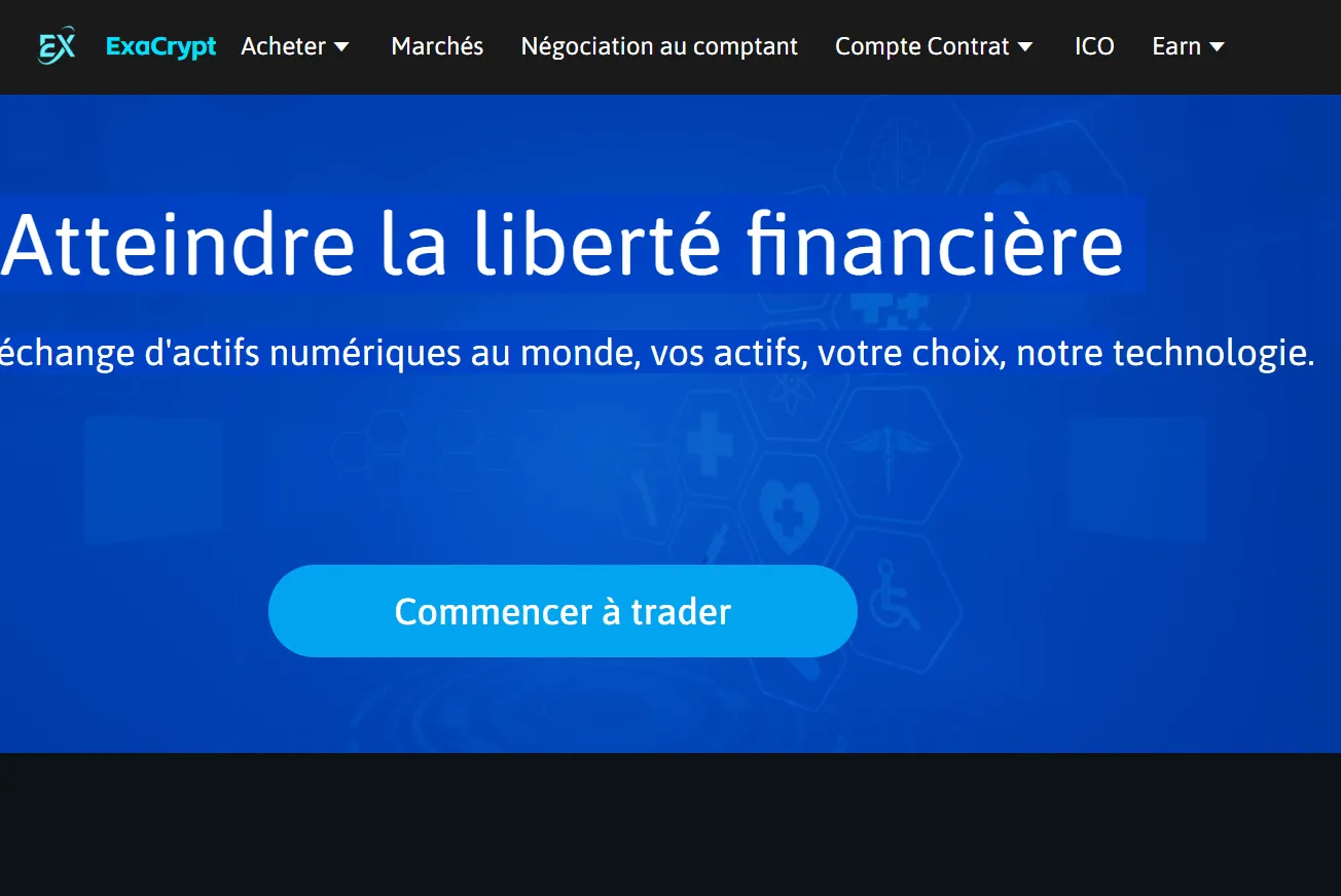 Interface de la plateforme Exacrypt montrant des jetons Bitcoin et Ethereum