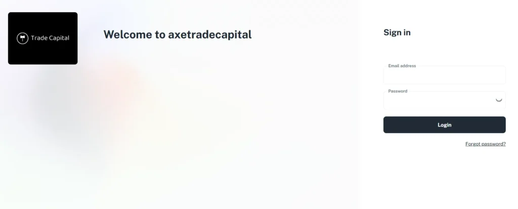 Page de connexion AxeTradeCapital