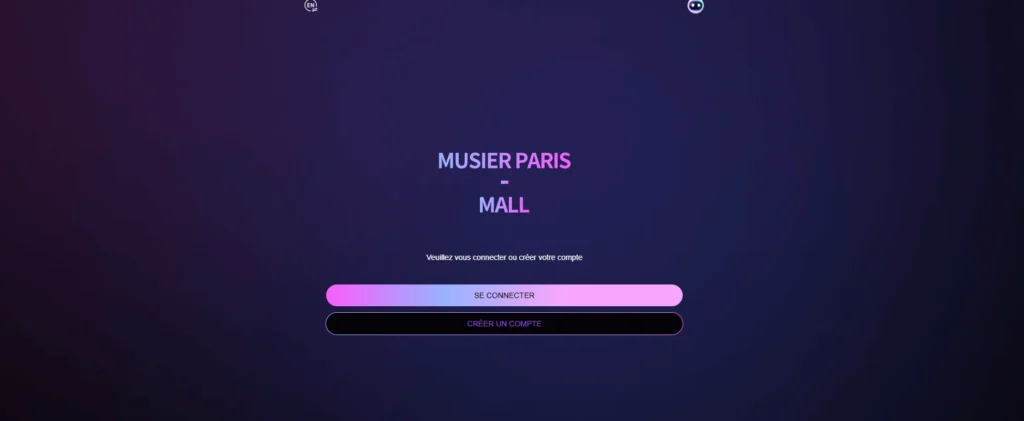 Image de la page d'accueil du site Musier Paris Mall avec message de connexion