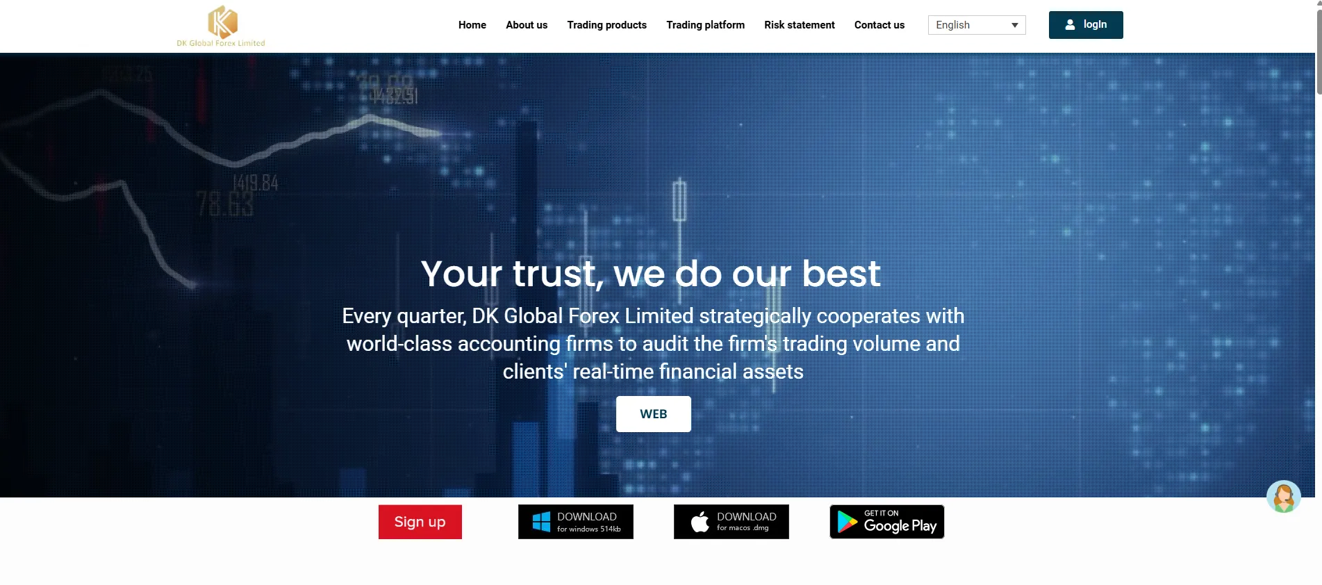 Page d'accueil du site DK Global Forex Limited