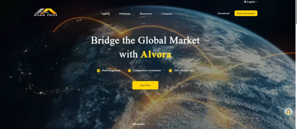 Page d’accueil du site Alvora montrant une promesse de trading global