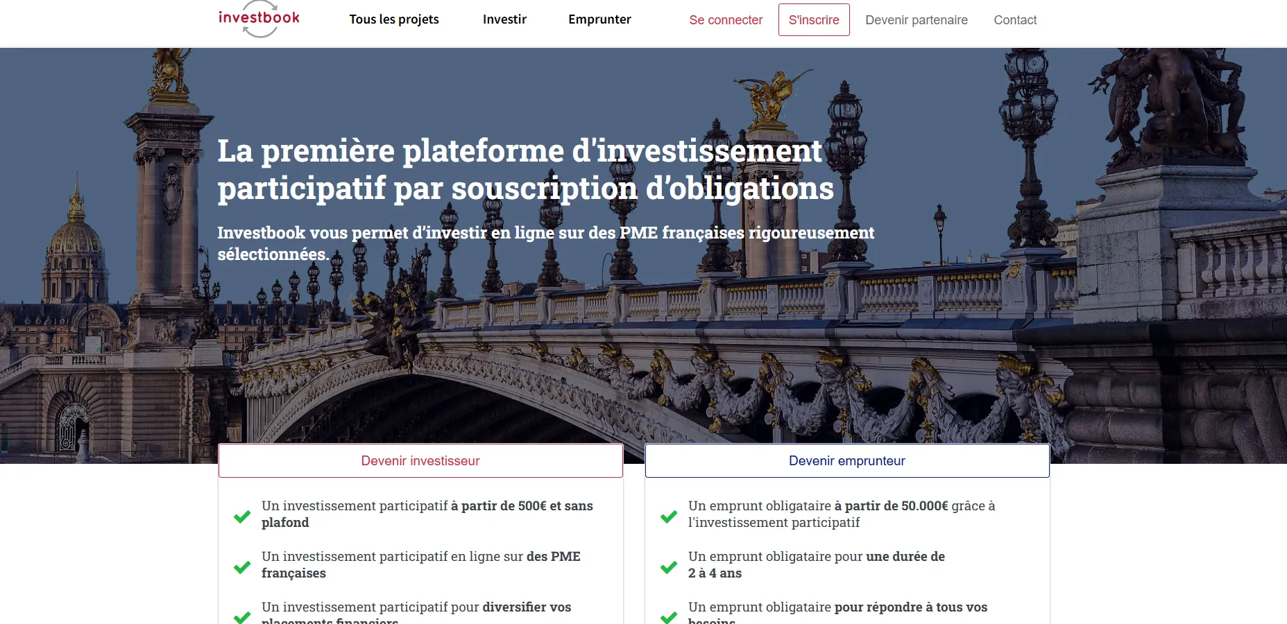 Interface de la plateforme Investbook