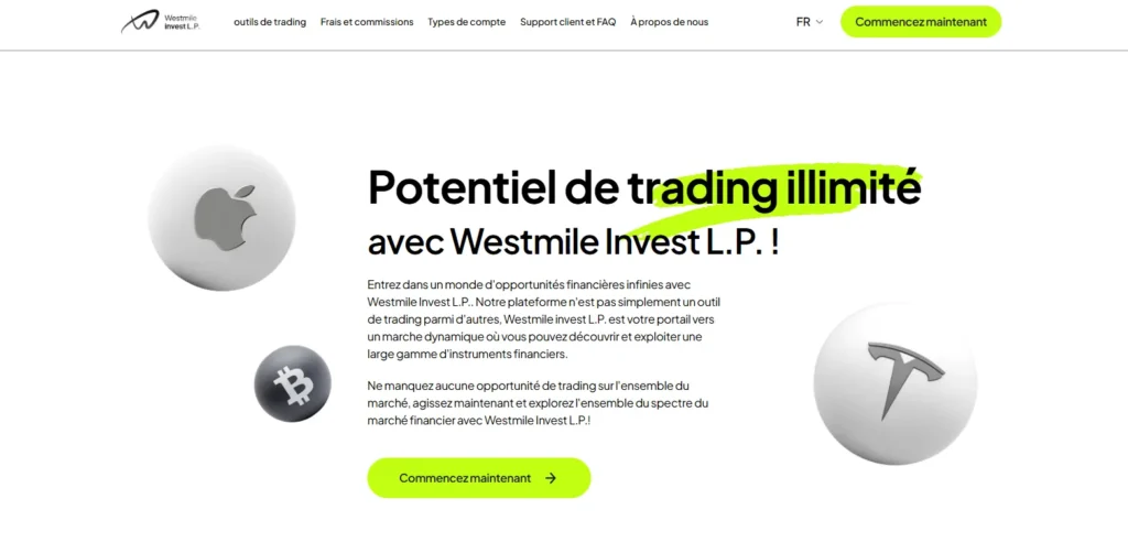 Interface du site Westmile Invest L.P