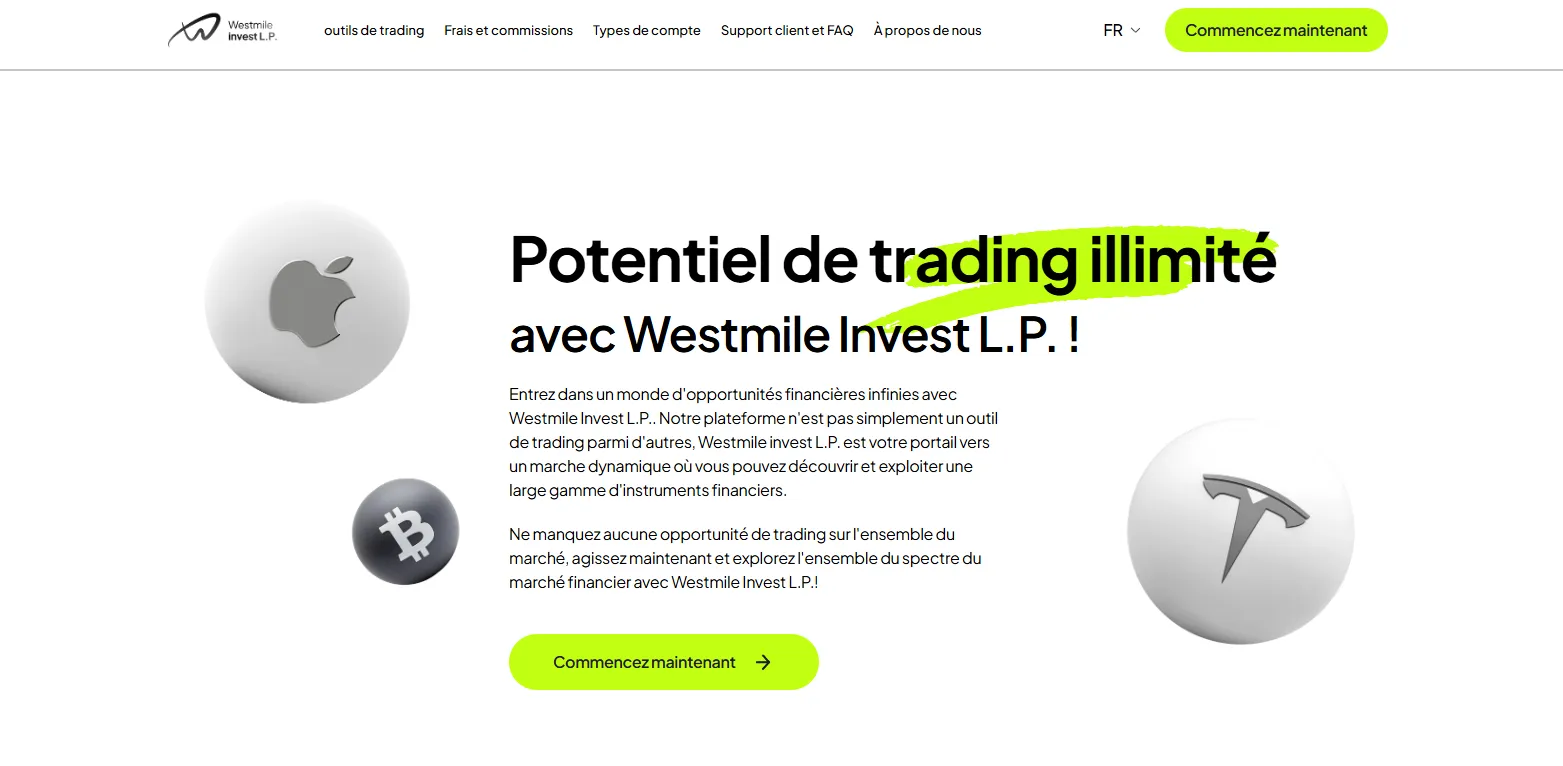 Interface du site Westmile Invest L.P