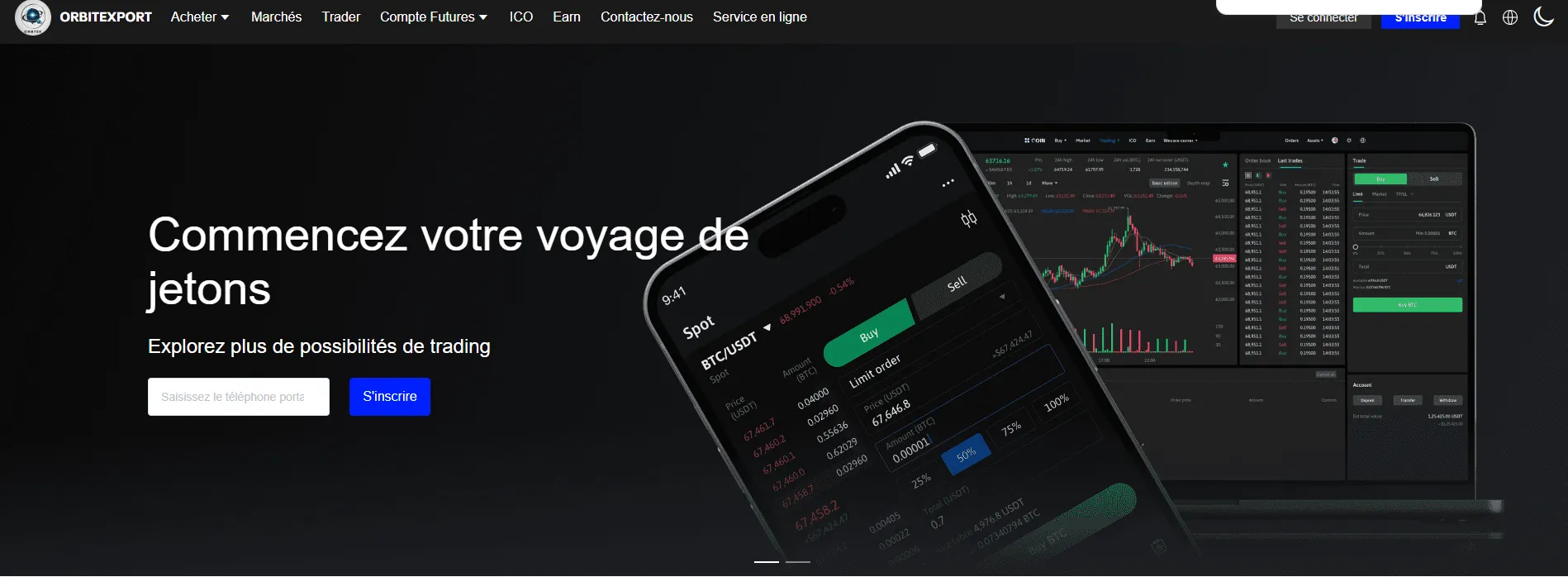 Interface du site ORBITEXPORT