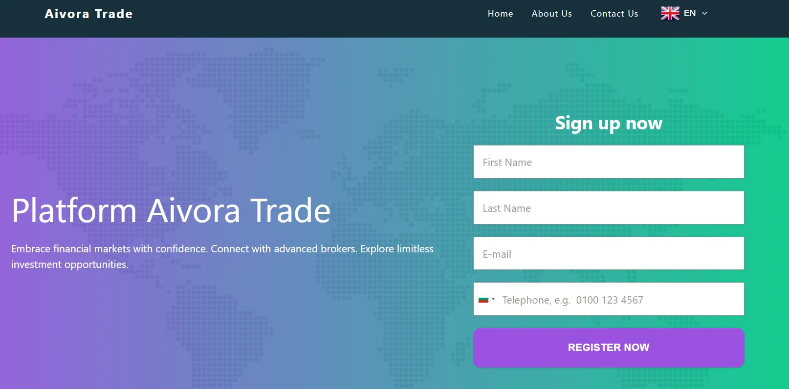 Capture d’écran formulaire inscription Aivora Trade