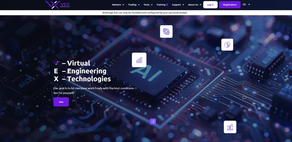Page d'accueil du site Vex Group