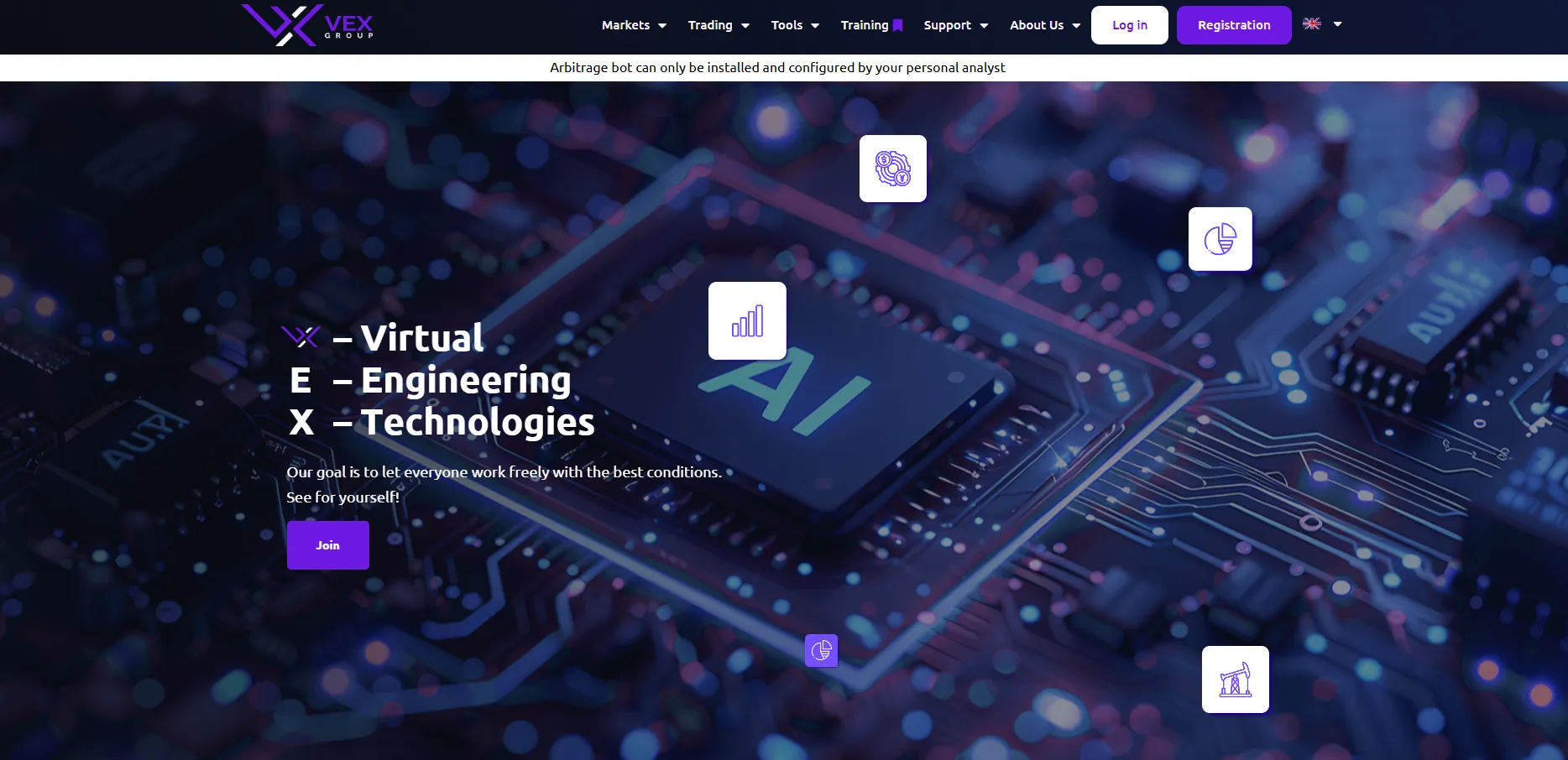 Page d'accueil du site Vex Group