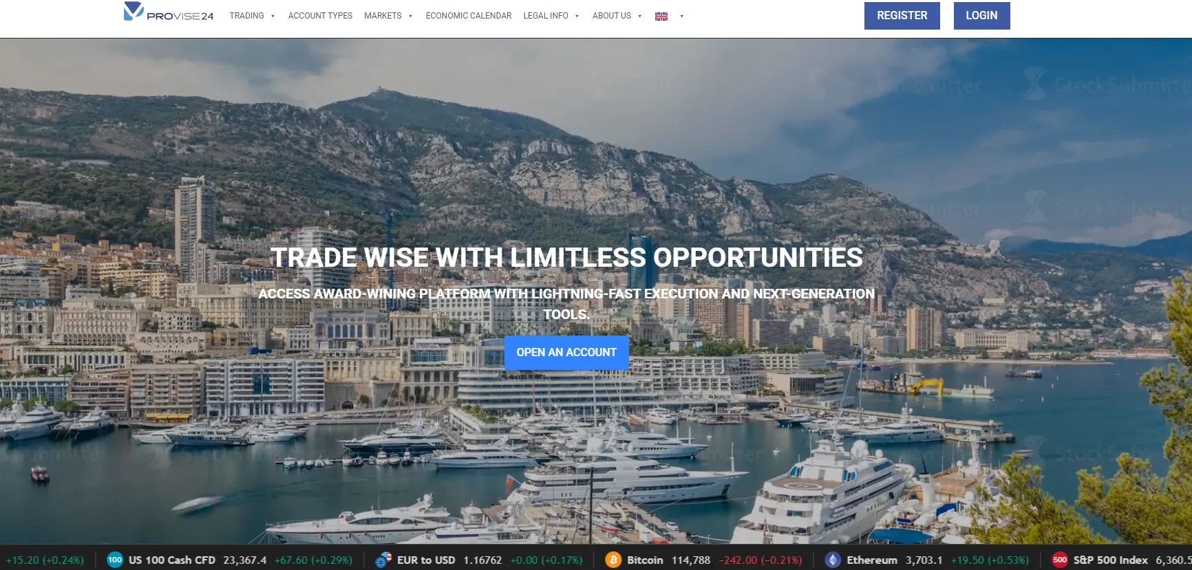 Interface de trading proposée par Provise24