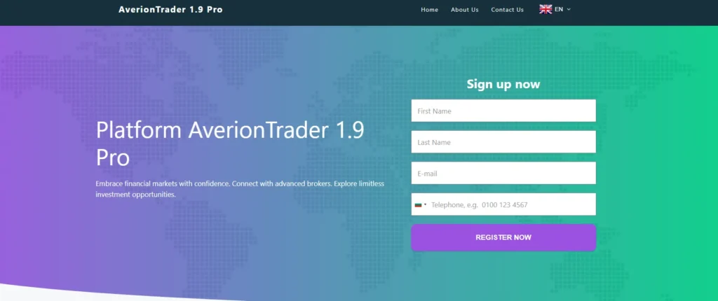 AverionTrader 1.9 Pro avis - page d’accueil de la plateforme de trading