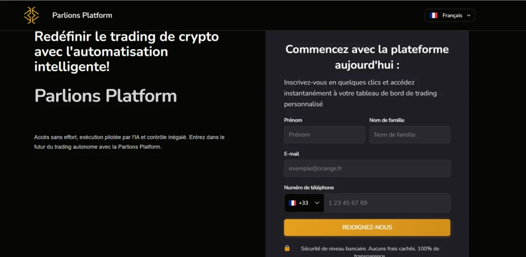 Capture écran Parlions Platform