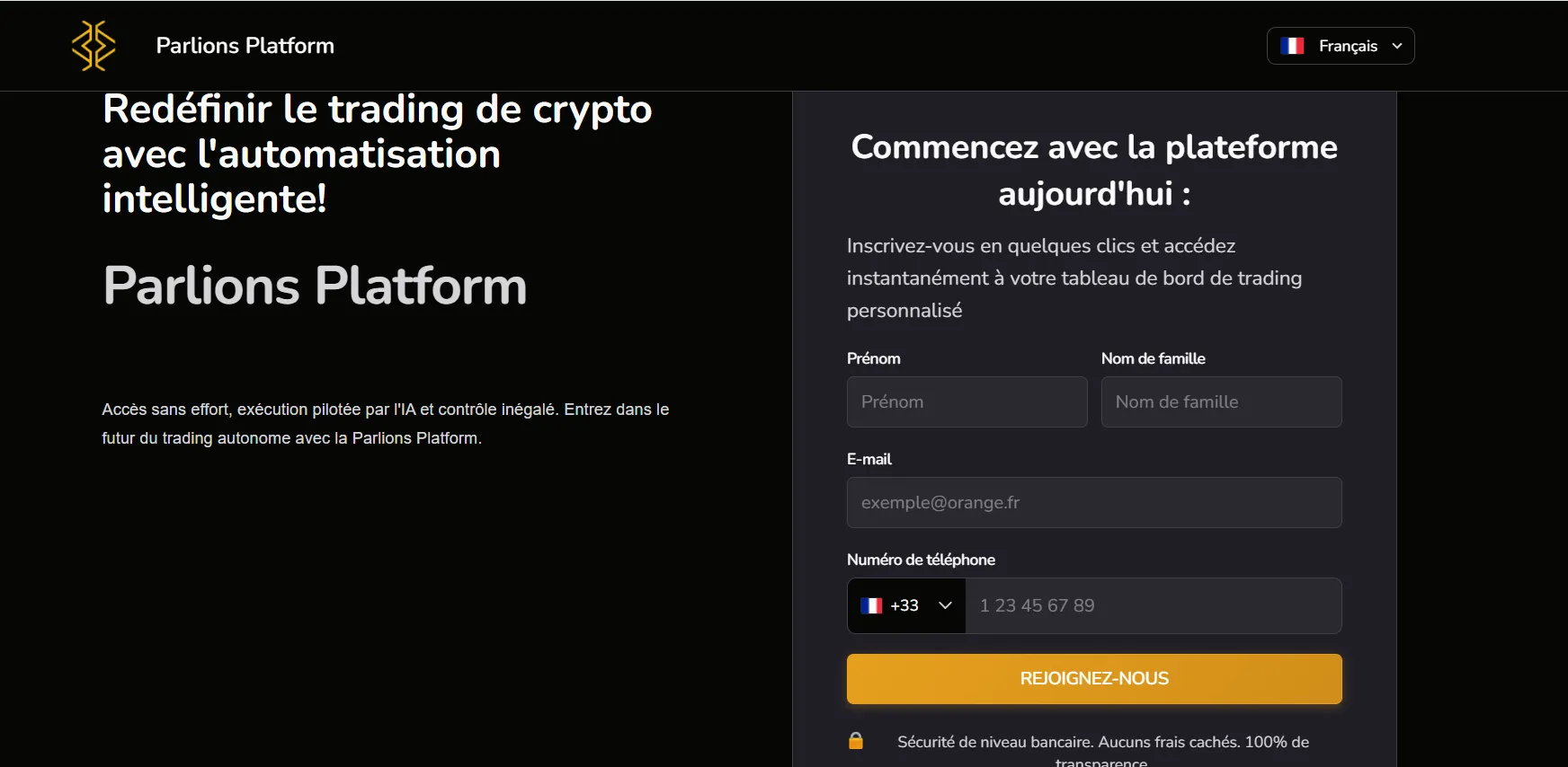 Capture écran Parlions Platform