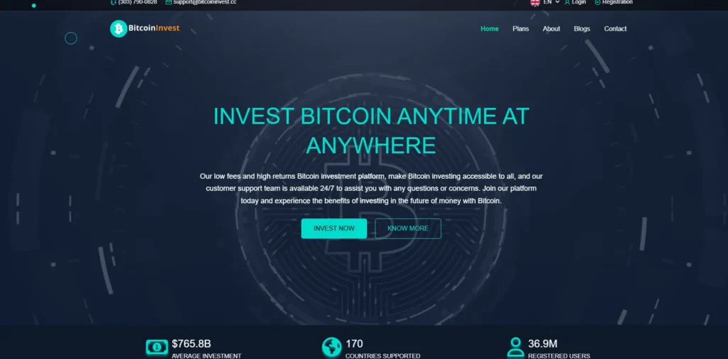 Bitcoin Invest page d'accueil du site