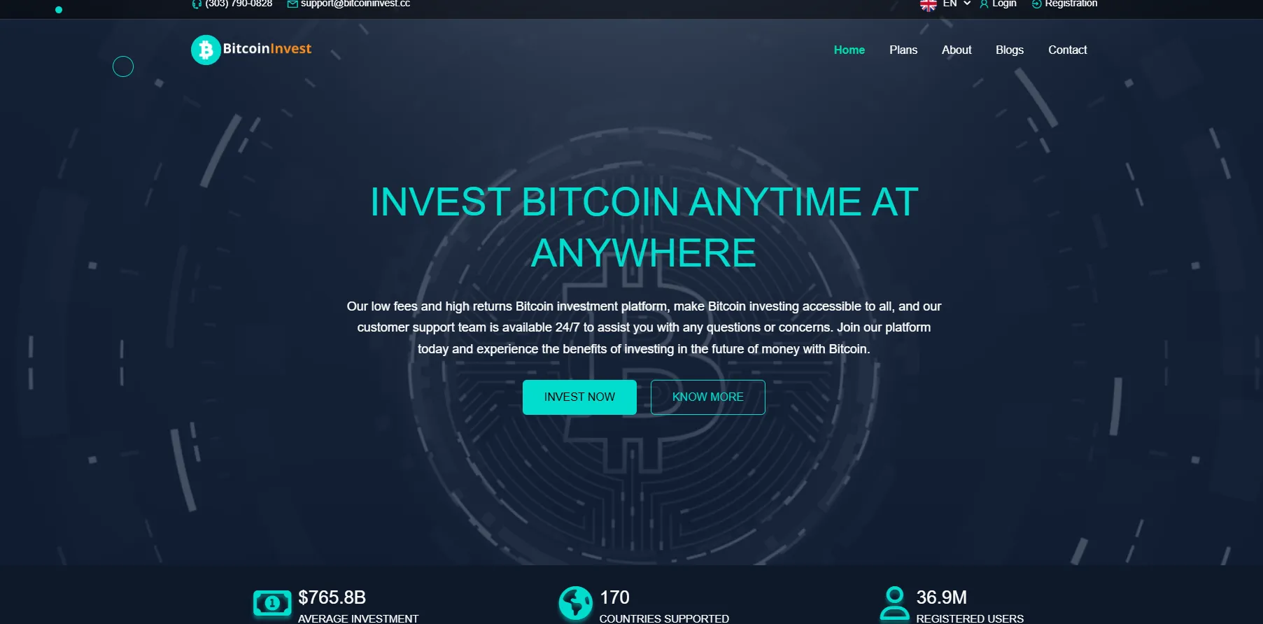 Bitcoin Invest page d'accueil du site