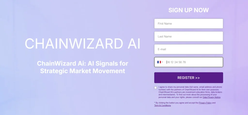 Image de la page d’accueil ChainWizard AI