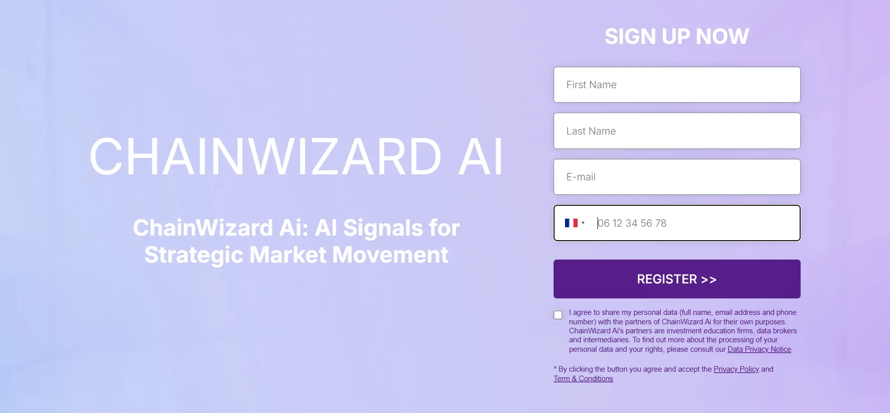 Image de la page d’accueil ChainWizard AI