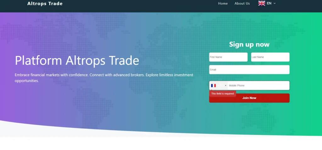 Page d’accueil du site Altrоps Trade