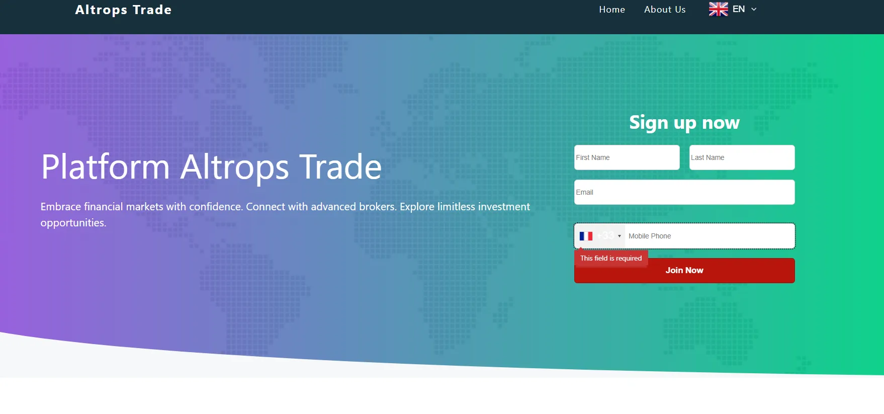 Page d’accueil du site Altrоps Trade