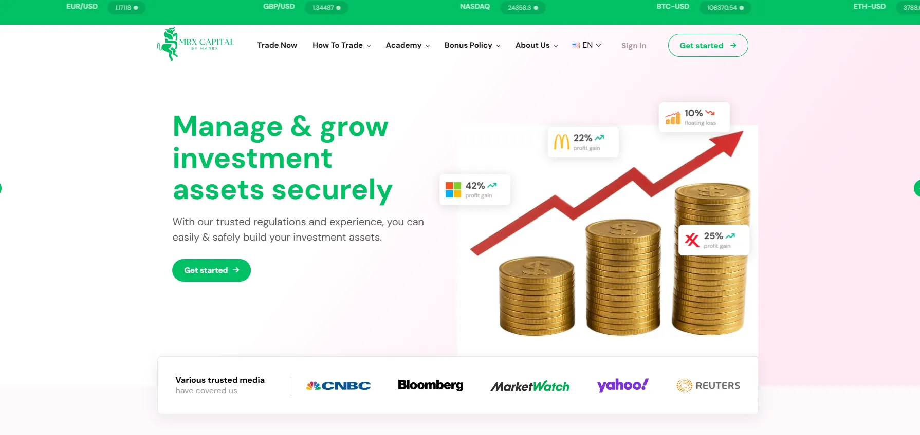 Page d’accueil du site MRX Capital