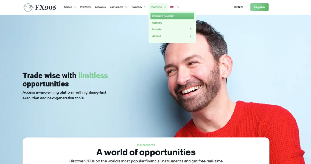 FX905 avis – interface du site de trading non régulé