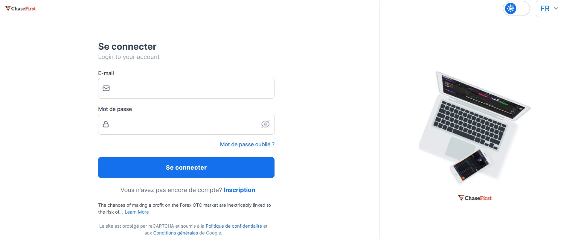 Page de connexion ChaseFirst affichant un formulaire de login suspect