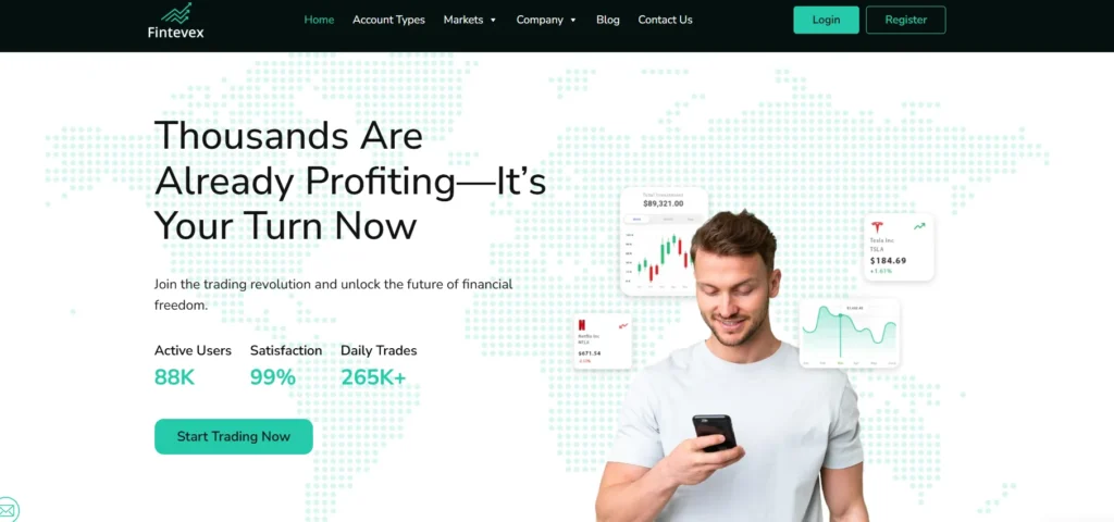 la page d’accueil complète d’un site web nommé Fintex