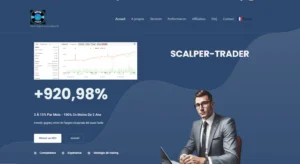 Interface du site Scalper-Trader affichant un rendement de +920,98 %
