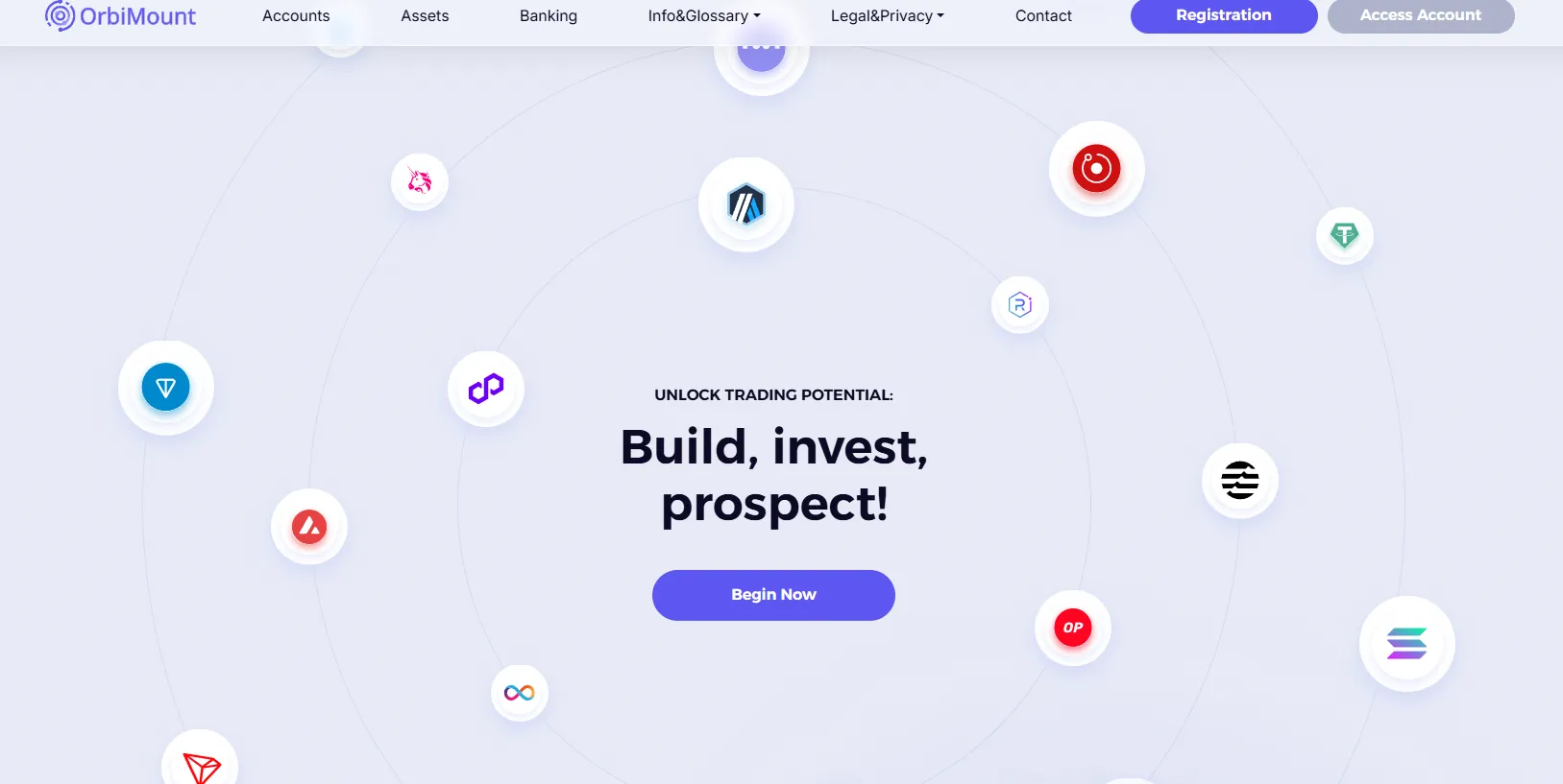 Interface du site OrbitMount avec promesse de trading simplifié