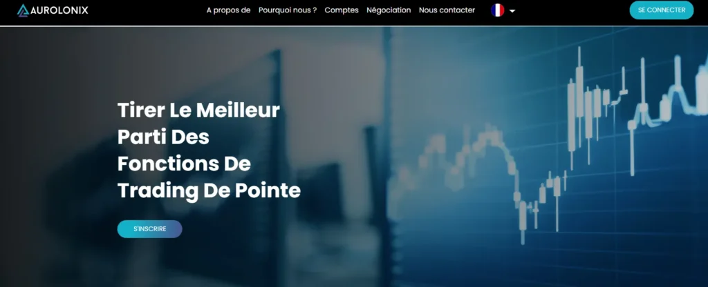Page d'accueil du site AUROLONIX avec graphique boursier