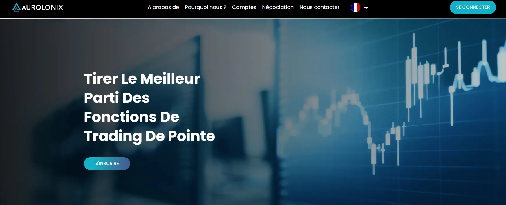 Page d'accueil du site AUROLONIX avec graphique boursier
