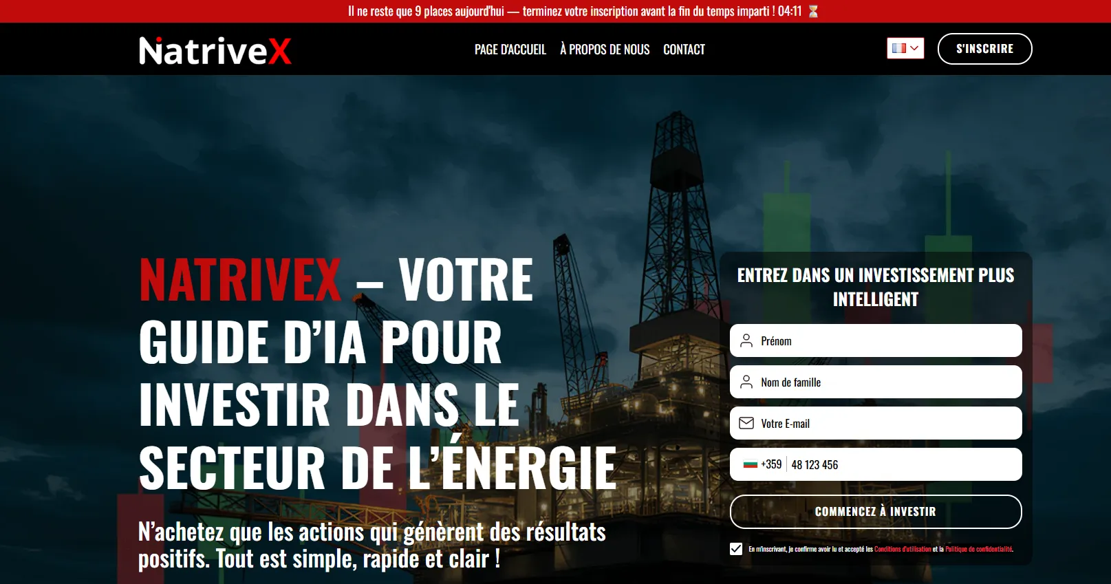 Interface mobile de la plateforme NatriveX avec graphique d'investissement