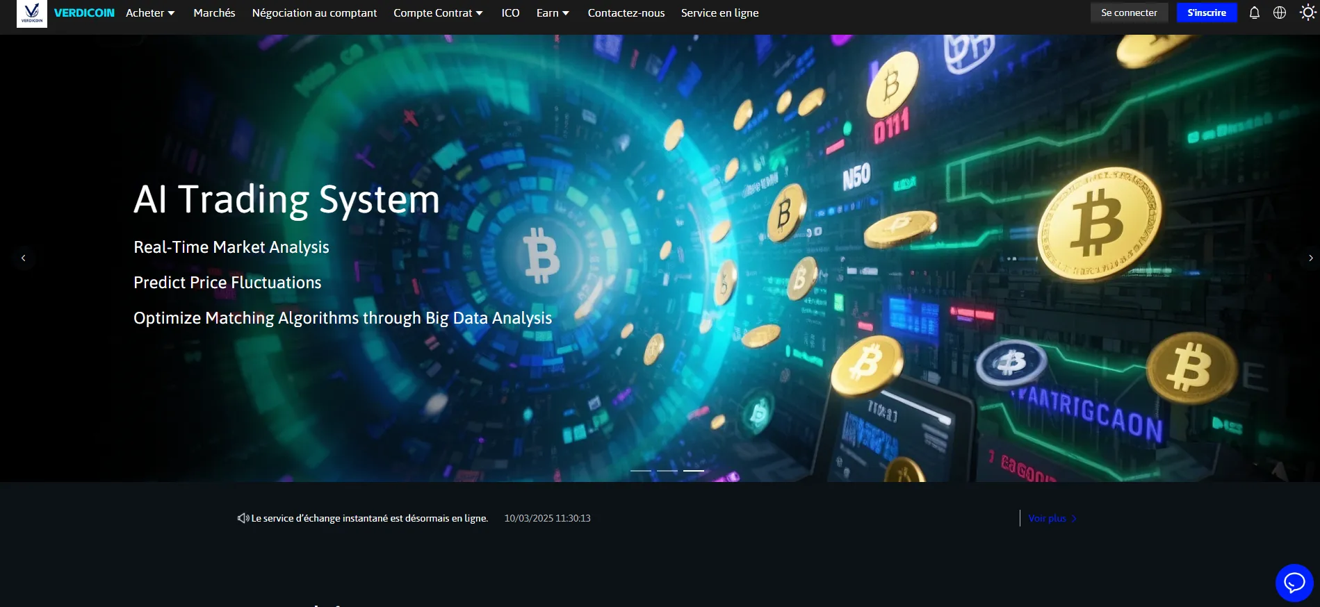 Tableau simulé des prix du marché crypto sur la plateforme VERDICOIN
