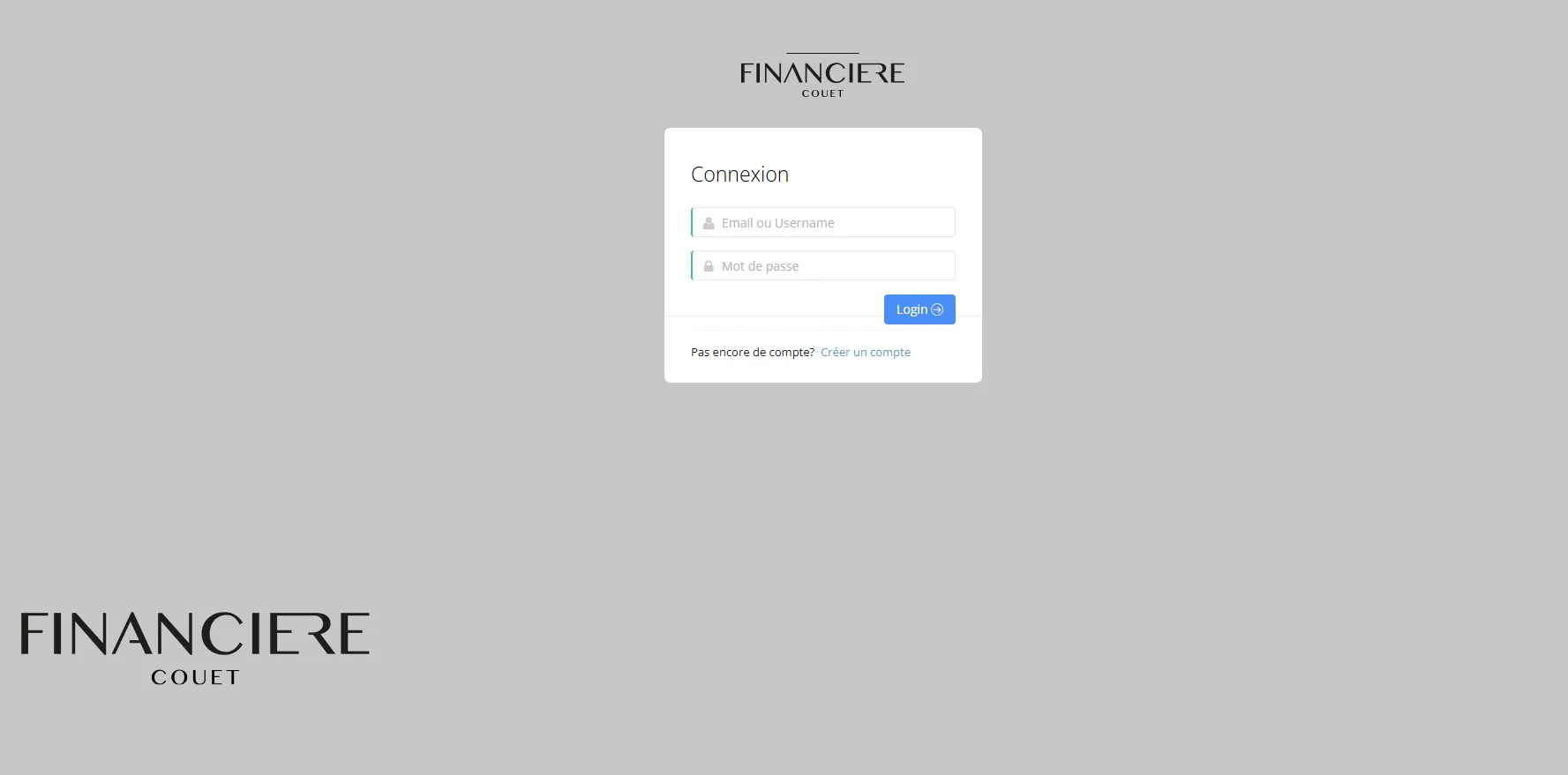 FINANCIERE COUET – page de connexion sans informations légales visibles