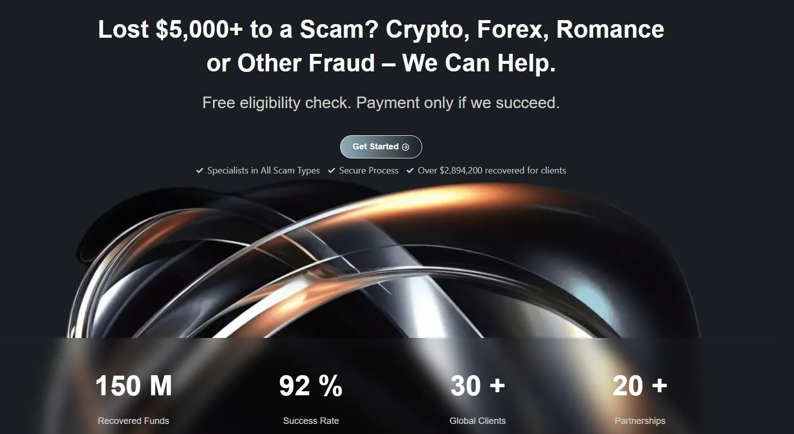 Recoverx.solutions – page d’accueil du site de récupération de fonds ciblant les victimes d’escroqueries